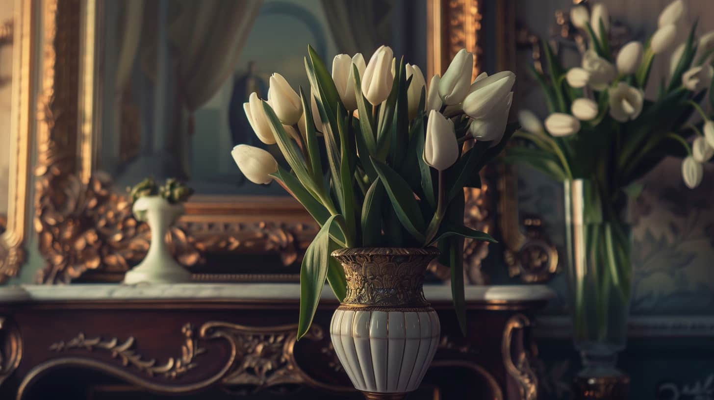 tulipanes blancos en interior
